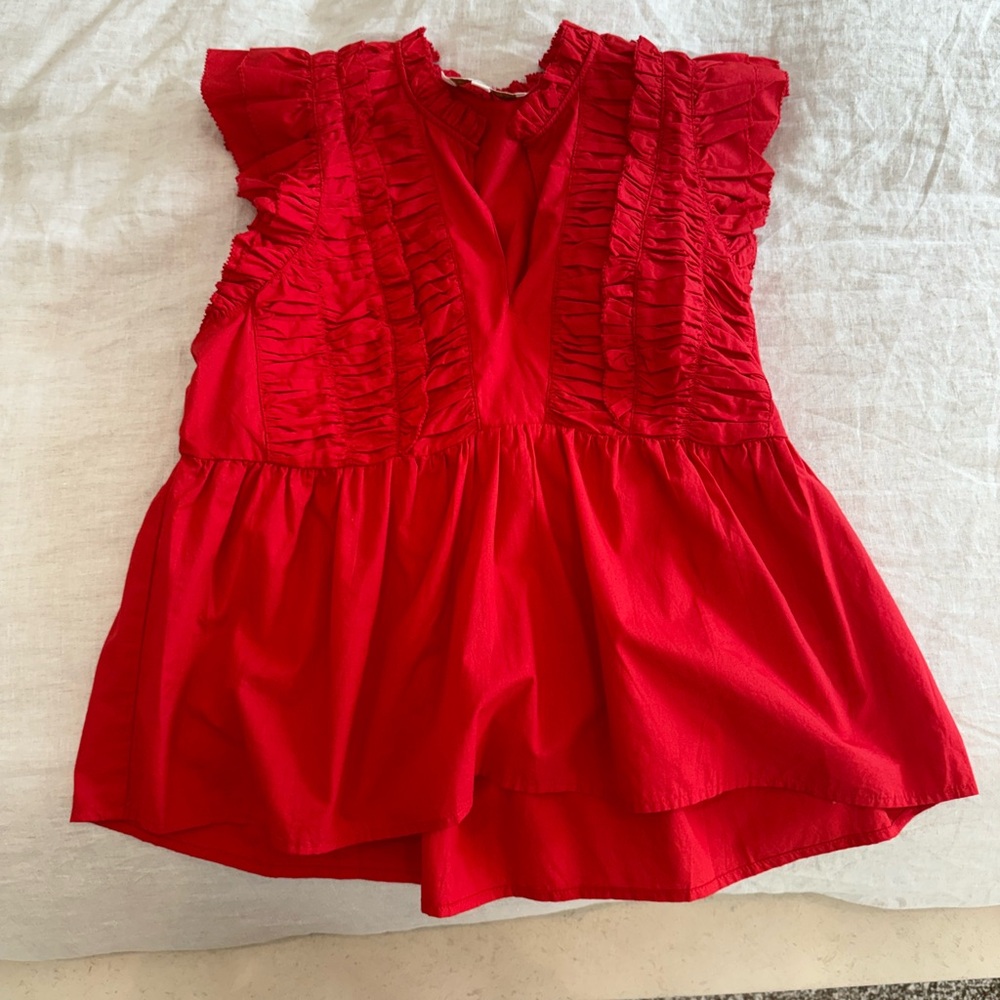 Red Ruffled Sleeveless Love the Label Top Size Medium